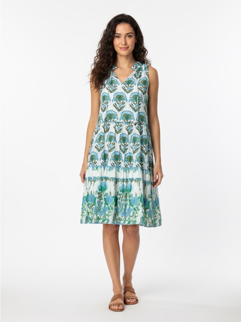 Calypso St. Barth Teal Floral Ruffled Sun Dress